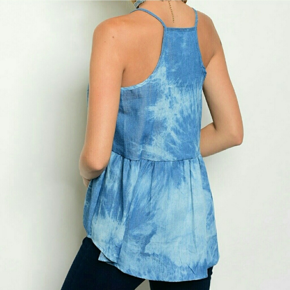 Blue denim tie-dye applique tank - Picture 2 of 8